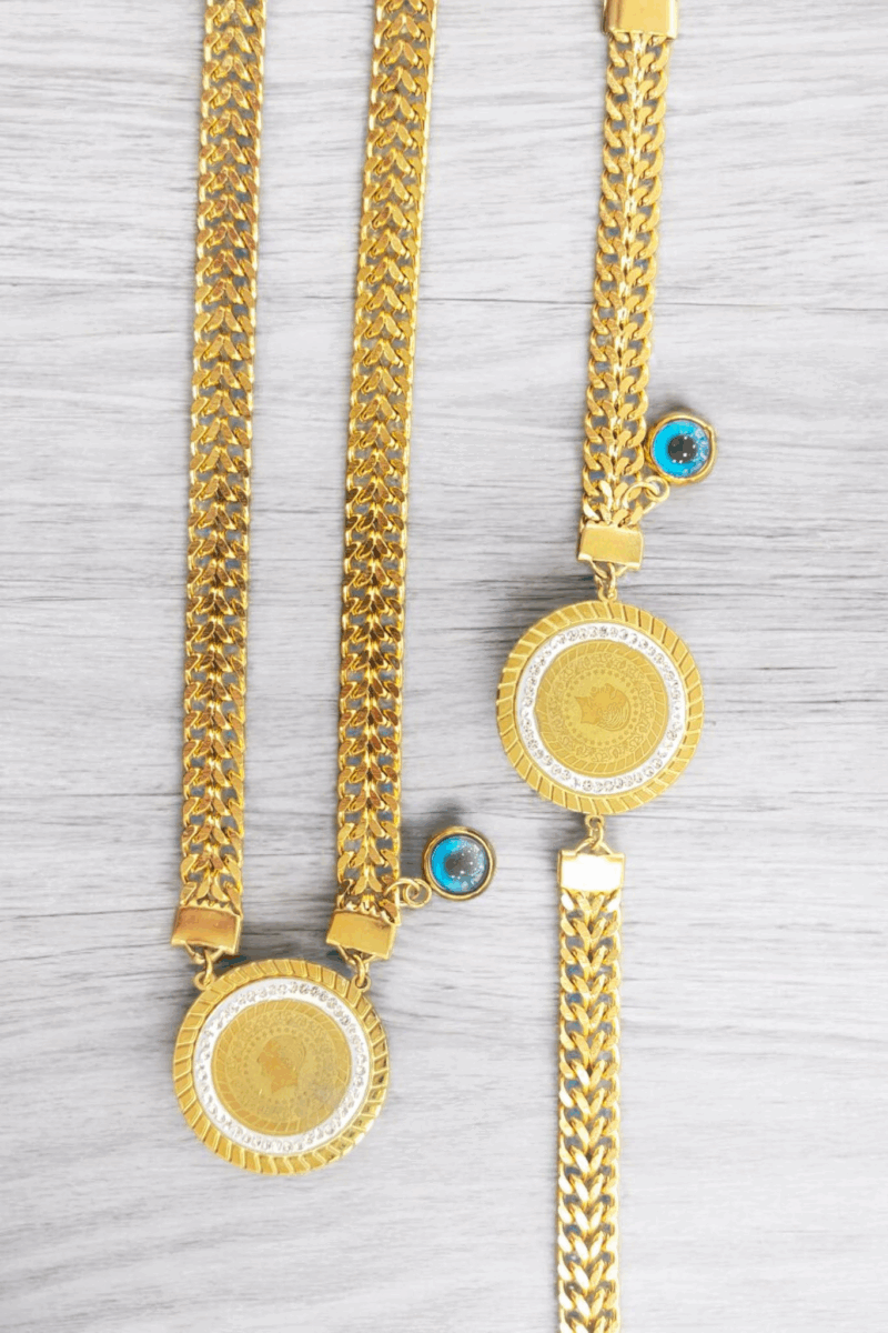 Çelik Hasır Çeyrek Kolye Bileklik Set