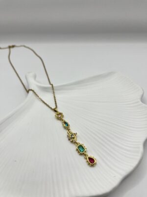 Çelik Renkli Taşlı Y Kolye