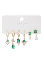 Vip Altılı Taşlı Gold Küpe