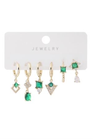 Vip Altılı Taşlı Gold Küpe