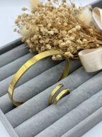 Çelik Gold Ayetel Kürsi Yüzük - Bileklik Set