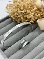 Çelik Gümüş Renk Ayetel Kürsi Yüzük - Bileklik Set