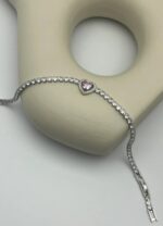 Çelik Silver Pembe Kalpli Su Yolu Bileklik