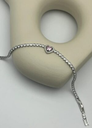 Çelik Silver Pembe Kalpli Su Yolu Bileklik