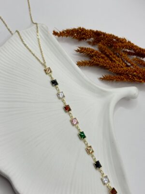 Çelik Taşlı Y Kolye 65 cm