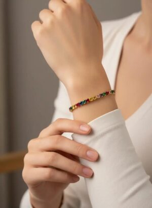 Çelik Gold Renkli Baget Taşlı Su Yolu Bileklik