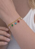 Çelik Gold Yuvarlak Renkli Taşlı Su Yolu Bileklik