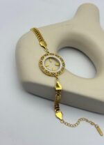 Çelik Gold Taşlı Tasarım Çeyreklik Bileklik