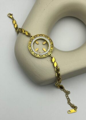 Çelik Gold Taşlı Arpa Kordon Tasarım Çeyreklik Bileklik 