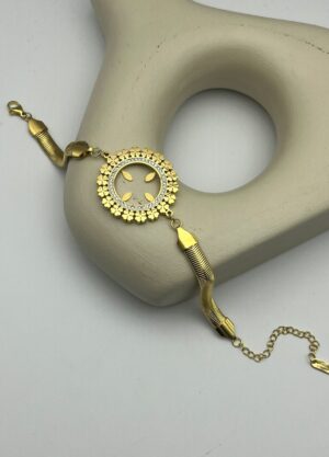 Çelik Gold Taşlı İtalyan Kordon Tasarım Çeyreklik Bileklik