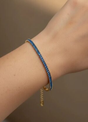 Çelik Gold Parlak Mavi Baget Taşlı Su Yolu Bileklik