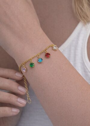 Çelik Gold Yuvarlak Renkli Taşlı Su Yolu Bileklik