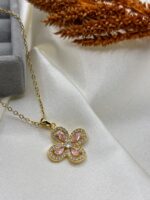 Çelik Taşlı Pembe Renk Kolye