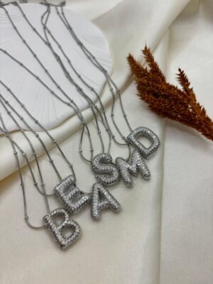 Çelik Gümüş Renk Balon Harf Kolye