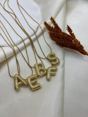 Çelik Gold Taşlı Balon Harf Kolye