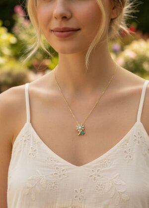 Çelik Gold Çiçek Kolye