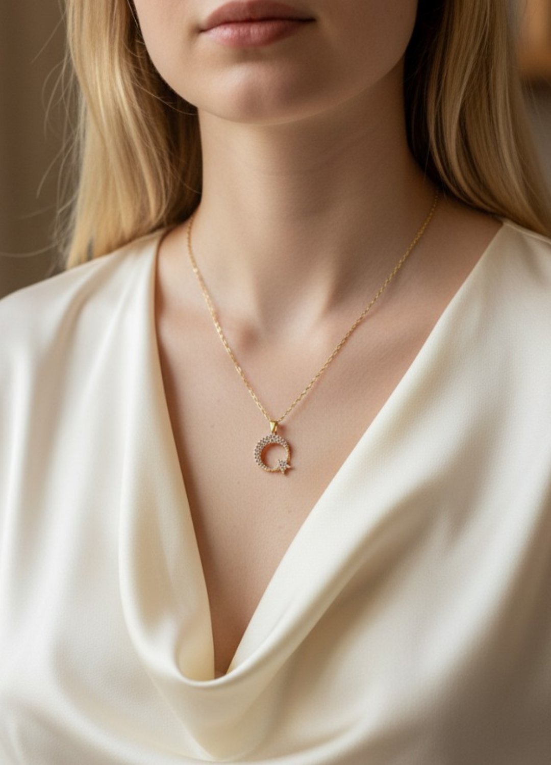 Çelik Gold Ay Yıldız Taşlı Çıtır Kolye 1 Çelik Gold Ay Yıldız Taşlı Çıtır Kolye