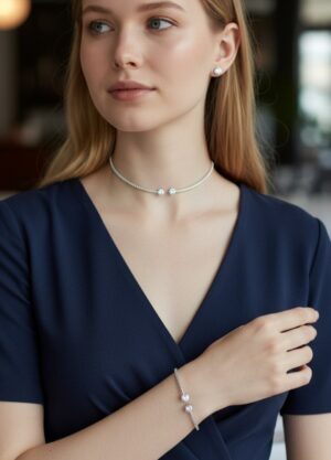 Vip Silver Taşlı Kolye Bileklik Küpe Set