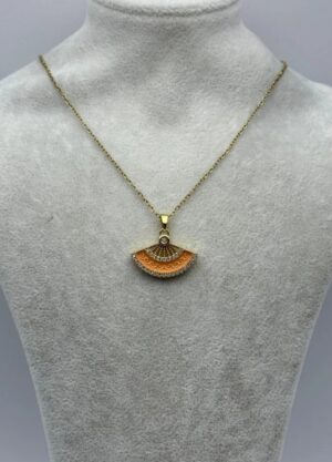 Cheini Toptan Takı Satışı 125 Çelik Gold Turuncu Yelpaze Kolye