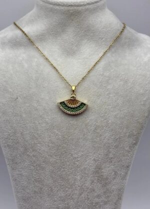 Cheini Toptan Takı Satışı 15 Çelik Gold Yeşil Yelpaze Kolye