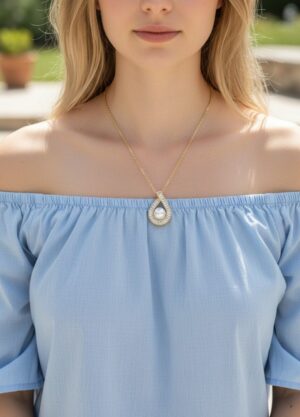 Cheini Toptan Takı Satışı 6 Çelik Gold Taşlı İnci Kolye