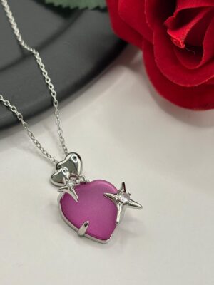 Çelik Pembe Kalp Kolye