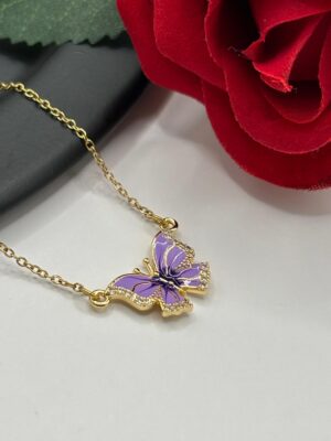 Cheini Toptan Takı Satışı 84 Çelik Mor Kelebek Kolye
