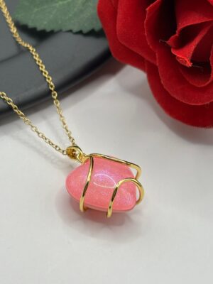 Çelik Pembe Kalp Kolye