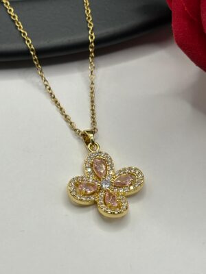 Cheini Toptan Takı Satışı 66 Çelik Pembe Taşlı Kolye