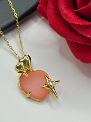 Cheini Toptan Takı Satışı 15 Çelik Pembe Kalp Kolye