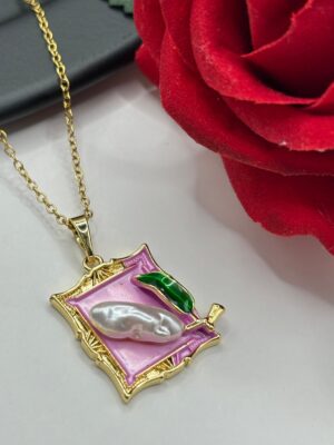 Cheini Toptan Takı Satışı 26 Çelik Pembe Sanat Kolye