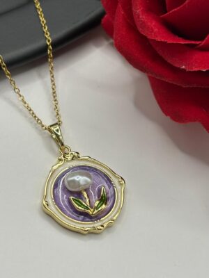 Çelik Mor Gold Sanat Kolye
