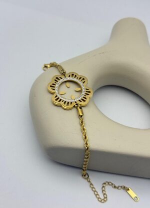 Çelik Gold Taşlı Tasarım Çeyreklik Bileklik 